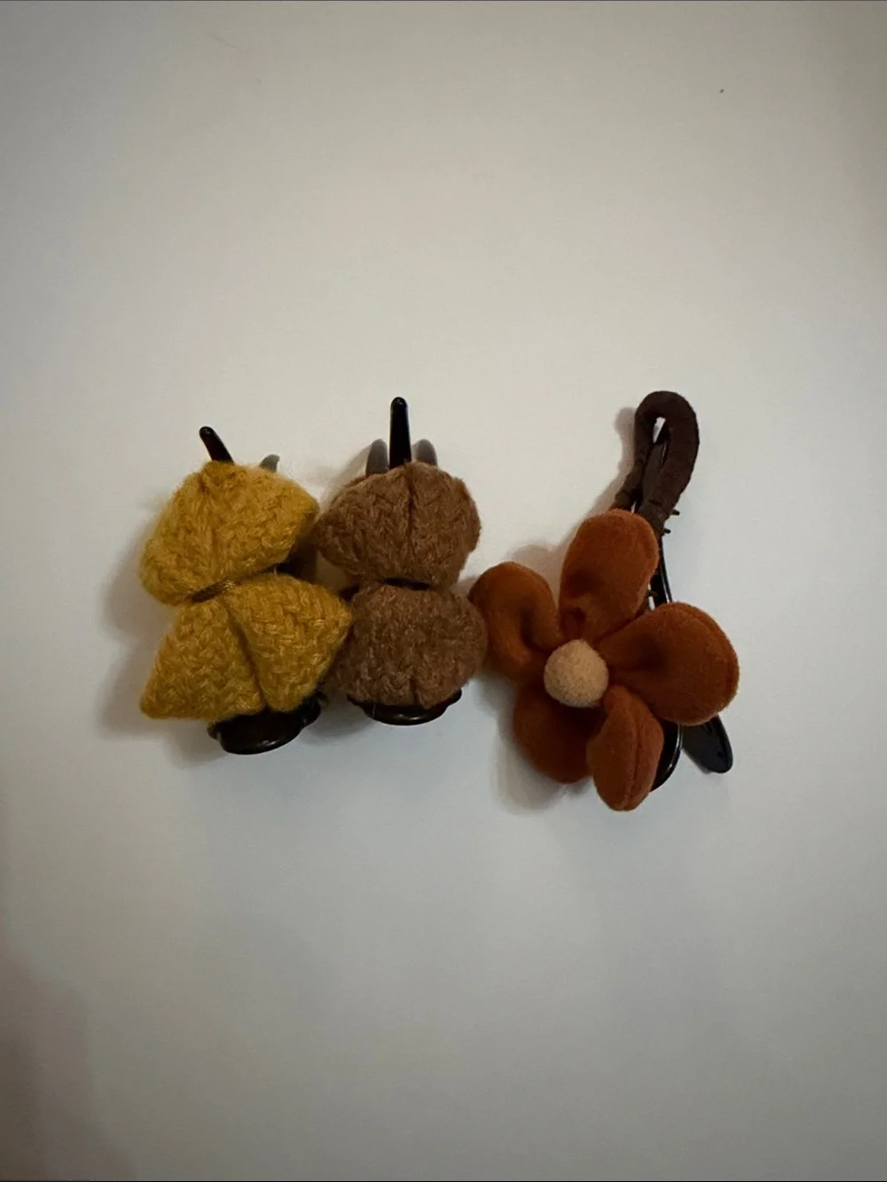Floral & Velvet Hair Clips Set - Brown, Mustard, Tan NWOT